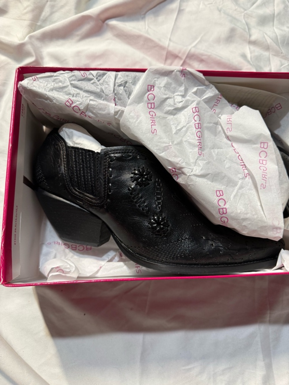 BCBGeneration Black Leather Western Ankle Booties